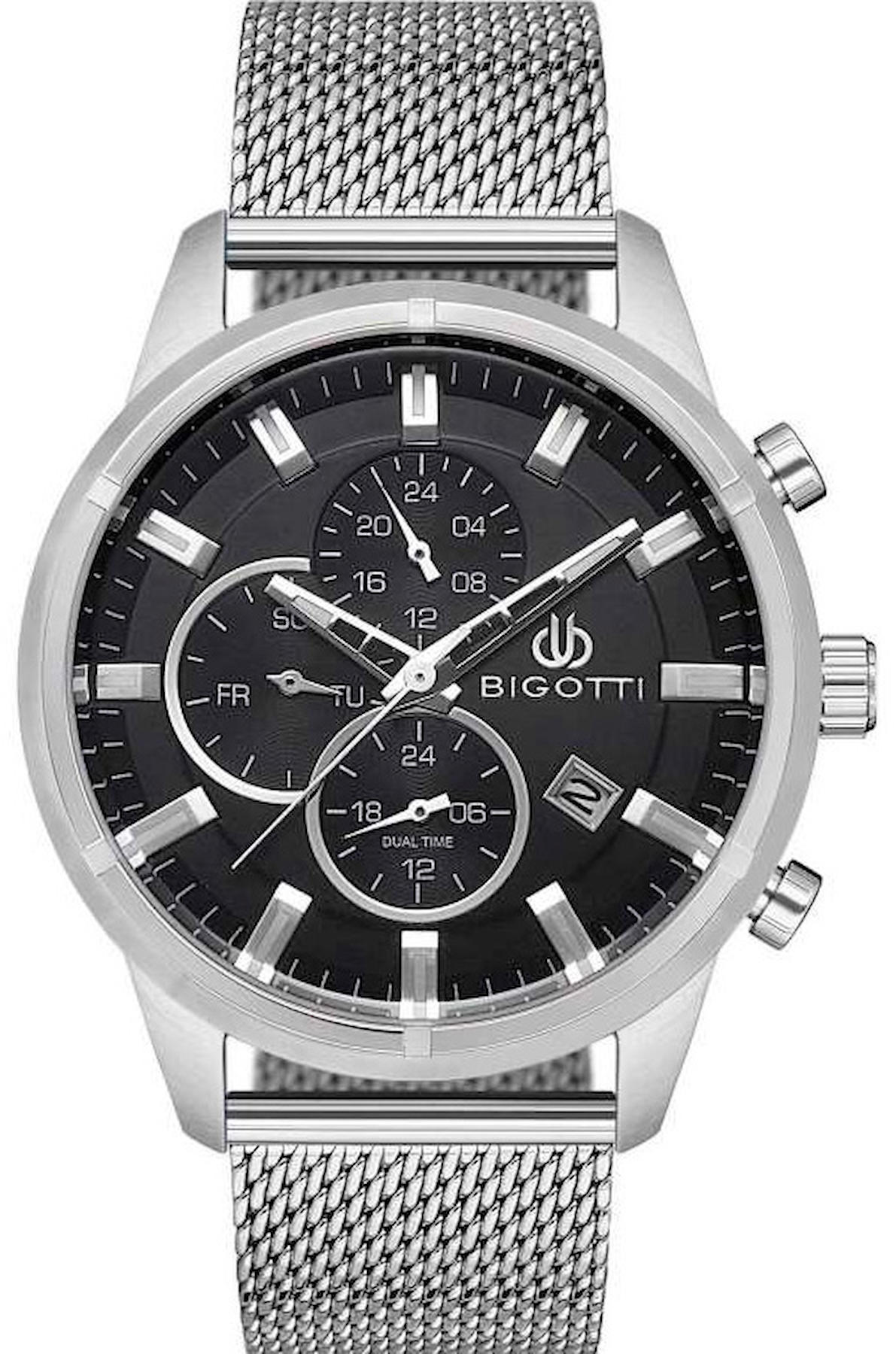 Bigotti BG.1.10355.1 Takvimli 44 mm Çelik-Hasır Kordon Analog Kol Saati