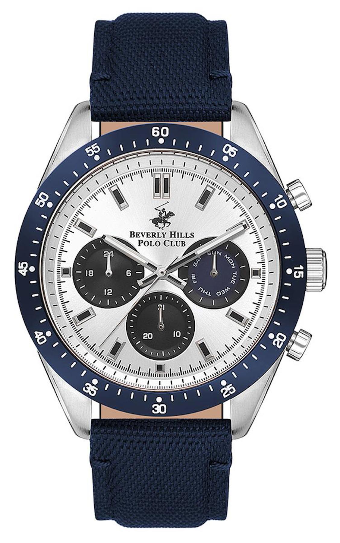 Beverly Hills Polo Club BP3359X339 Takvimli 46 mm Lacivert Kanvas Kordon Analog Erkek Kol Saati