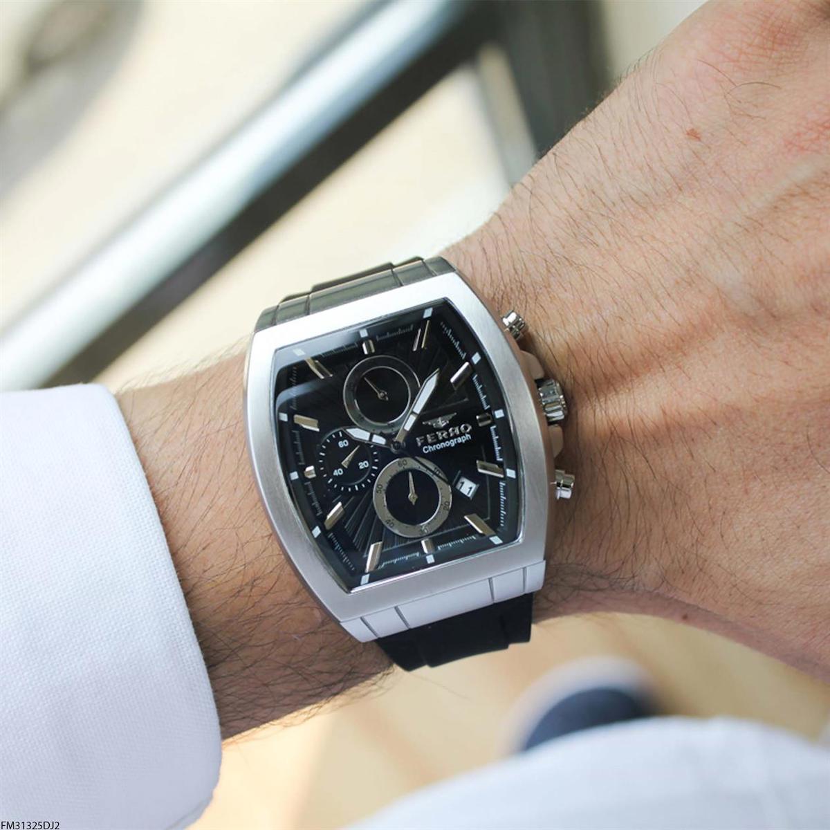 Ferro FM31325DJ2 Takvimli 44 mm Siyah Silikon Kordon Analog Erkek Kol Saati