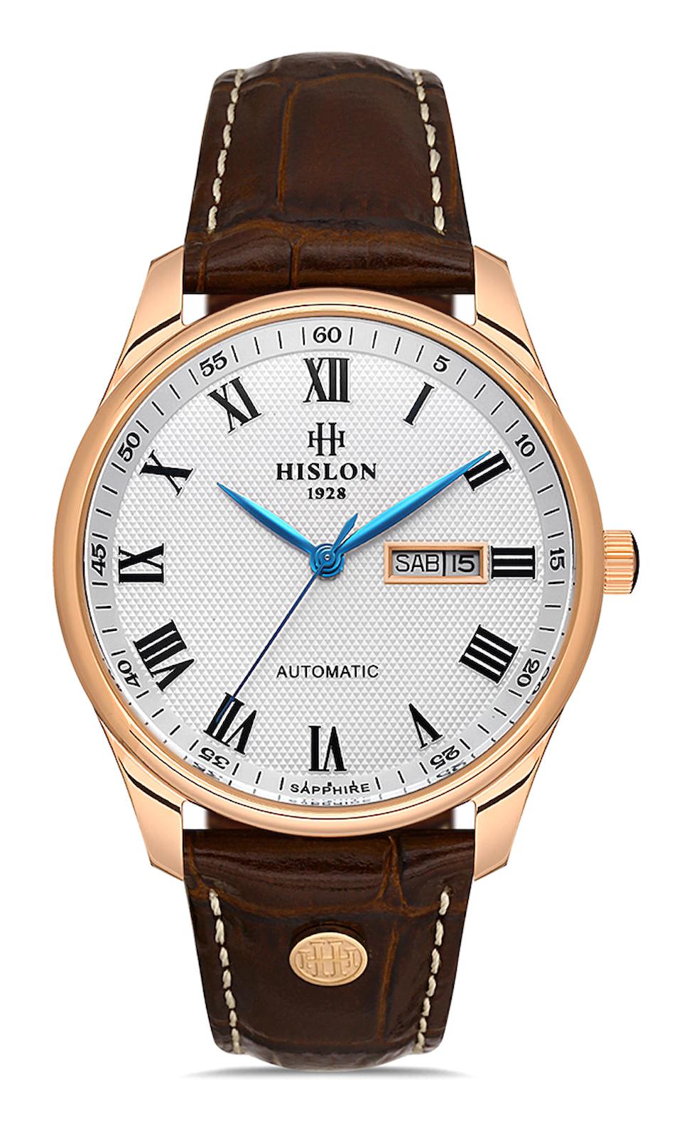 Hislon SD113R-02KR Takvimli Kahverengi Çelik Kordon Analog Erkek Kol Saati