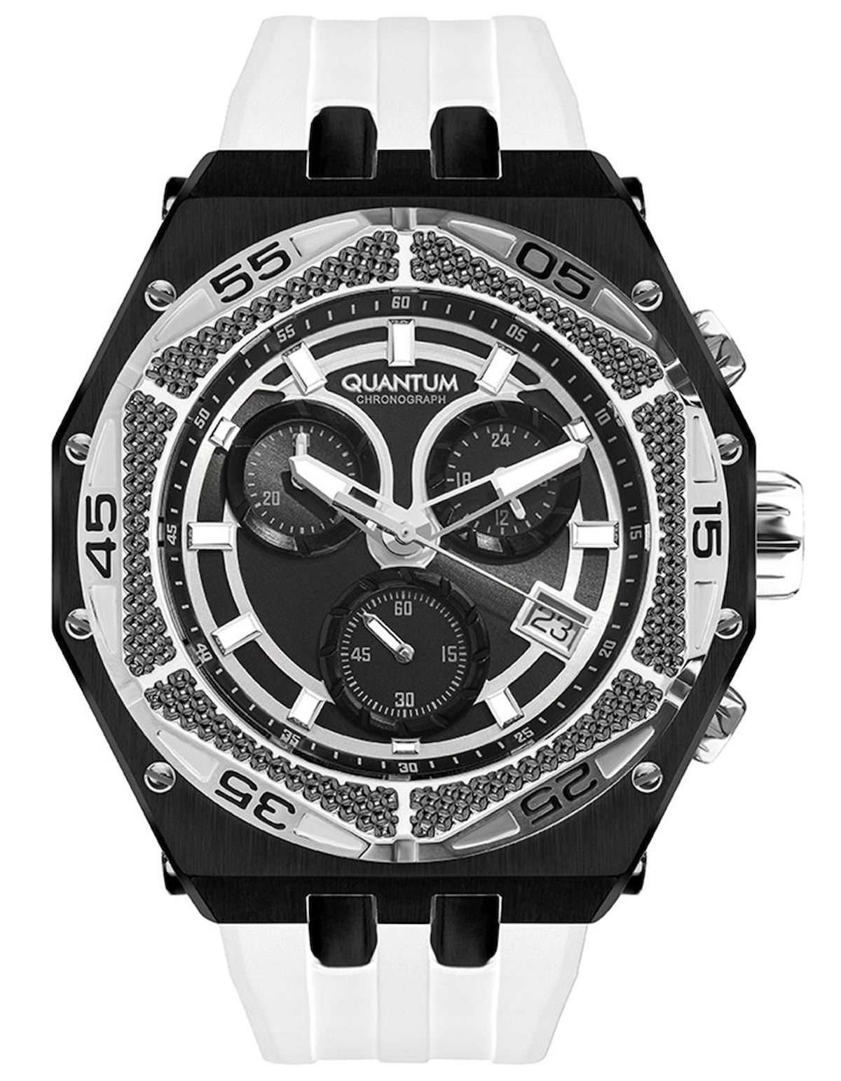 Quantum HNG1066.653 Takvimli 45 mm Beyaz Silikon Kordon Analog Erkek Kol Saati
