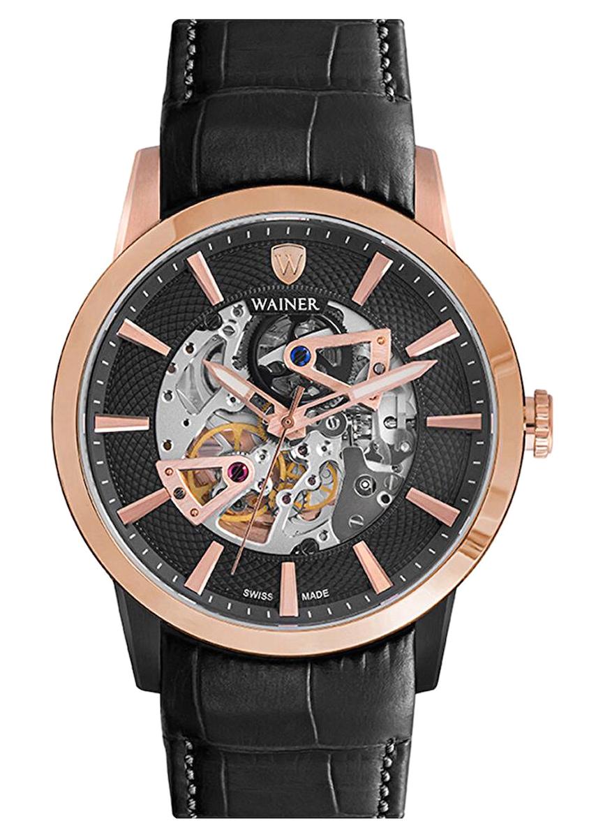 Wainer WA.25570-C 46 mm Siyah Deri Kordon Analog Erkek Kol Saati