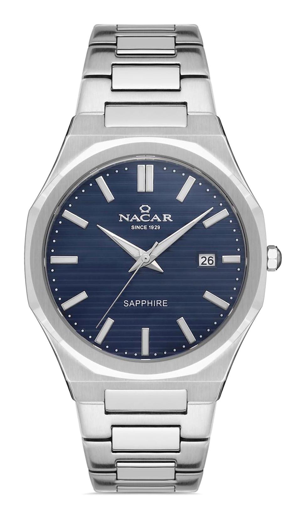 Nacar 34290356ALM Takvimli 44 mm Çelik Kordon Analog Kol Saati