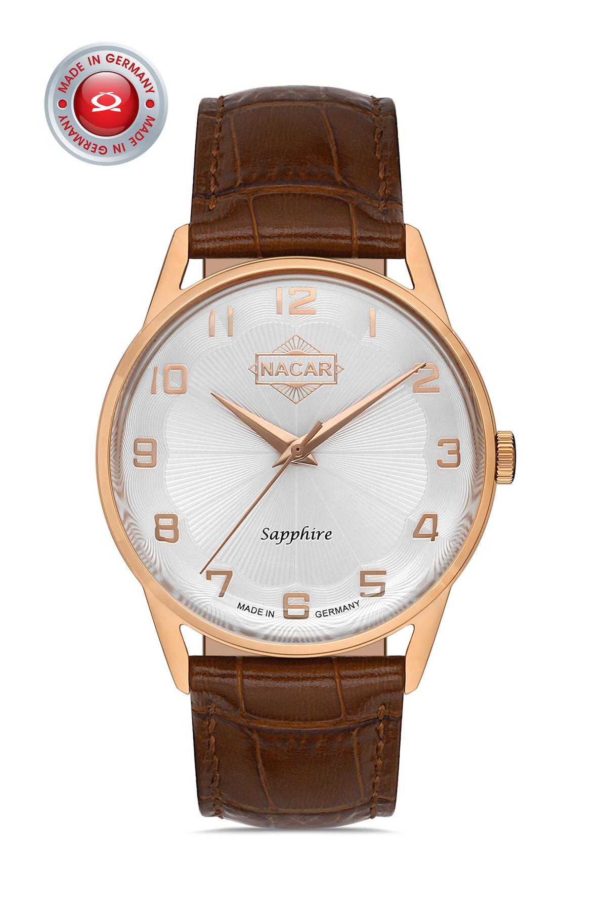 Nacar 34290865RSL2 Takvimli 44 mm Kahverengi Çelik Kordon Analog Kol Saati
