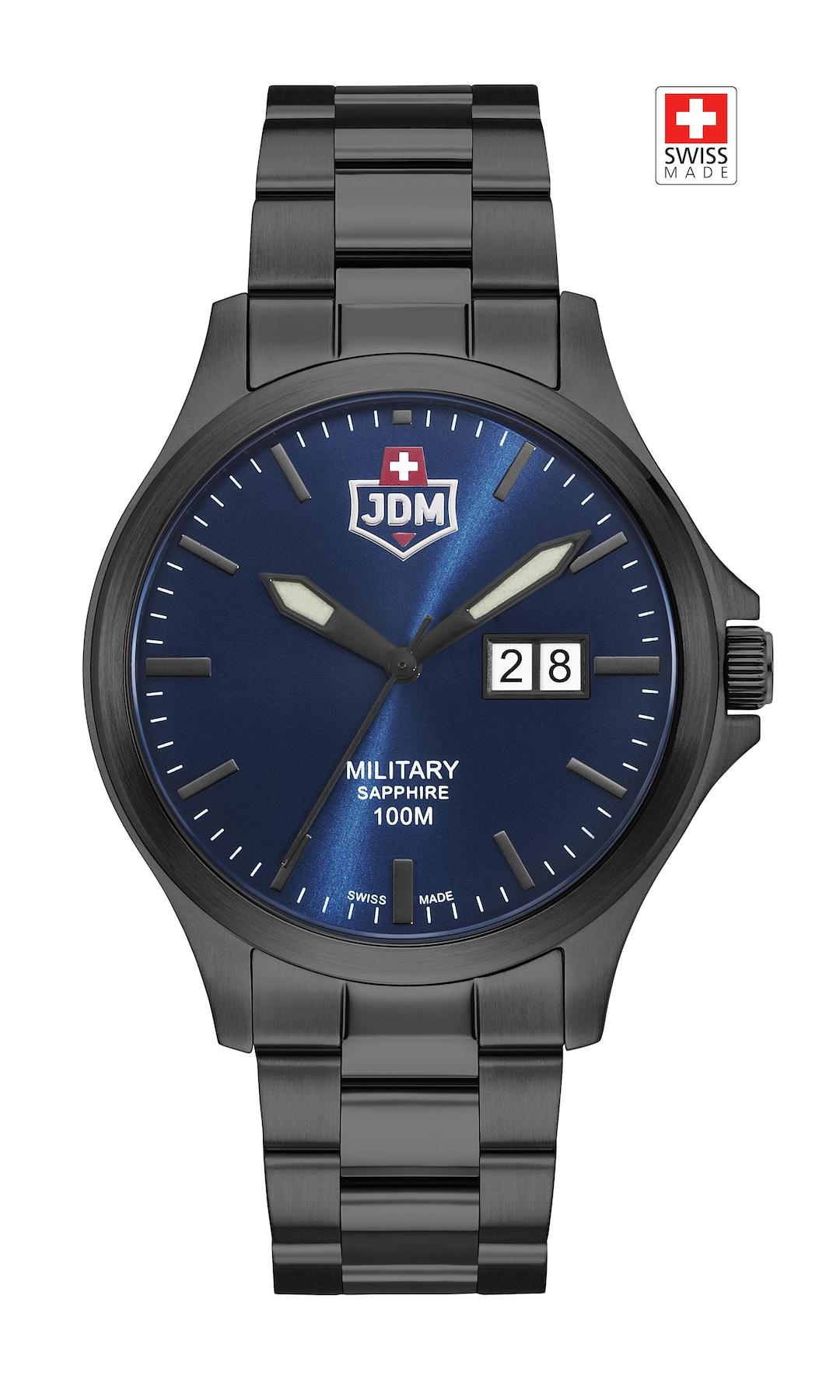 Jdm Military Sapphire JDM-WG014-04 Takvimli Siyah Çelik Kordon Analog Erkek Kol Saati