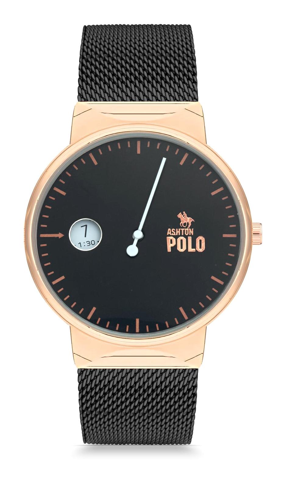 Ashton Polo ZEG27024B Takvimli 44 mm Siyah Metal Kordon Analog Erkek Kol Saati
