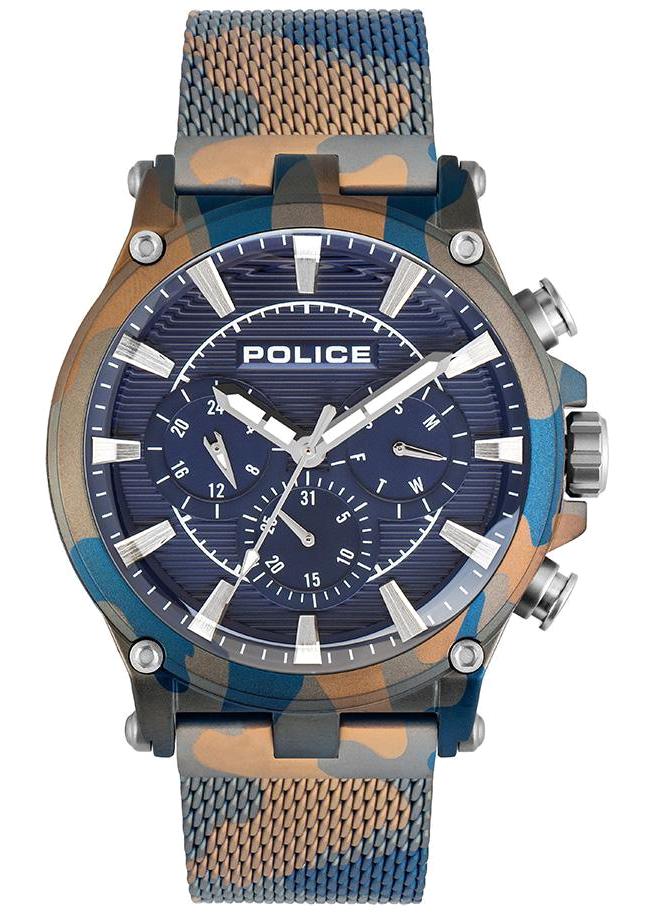 Police PL.15920JSBL03MM Takvimli 46 mm Kamuflaj Çelik Kordon Analog Kol Saati