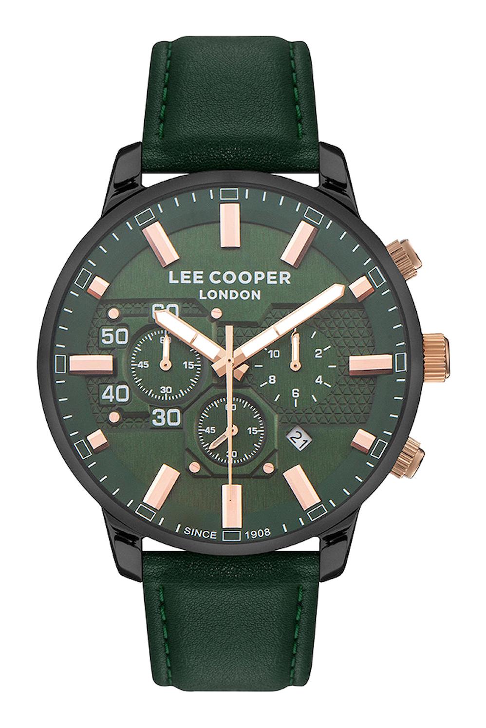 Lee Cooper LC07474.677-NM Takvimli 44 mm Yeşil Deri Kordon Analog Erkek Kol Saati