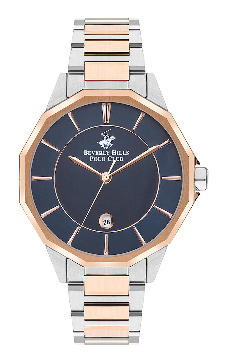 Beverly Hills Polo Club BP3375X590 Takvimli Gri-Rose Gold Metal Kordon Analog Erkek Kol Saati
