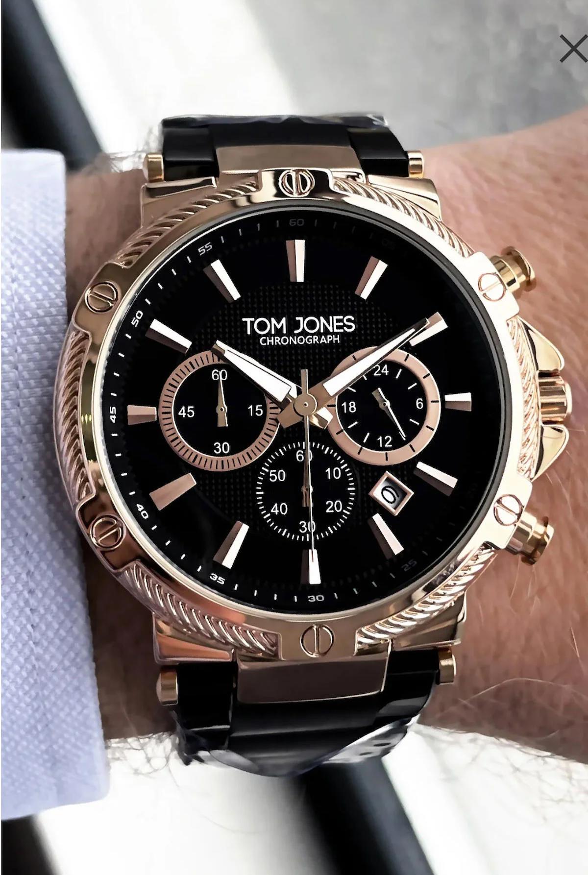 Tom Jones TJ-1208-05 Takvimli 44 mm Siyah Metal Kordon Analog Erkek Kol Saati