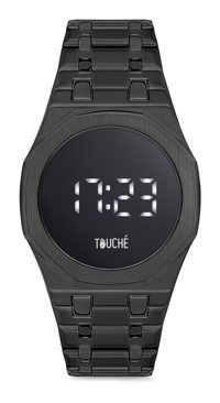 Touche T3434 Takvimli 45 mm Siyah Çelik Kordon Analog Erkek Kol Saati