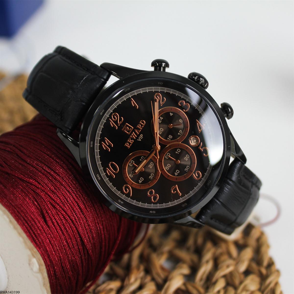 Reward RWA143199 Takvimli 46 mm Siyah Deri Kordon Analog Erkek Kol Saati