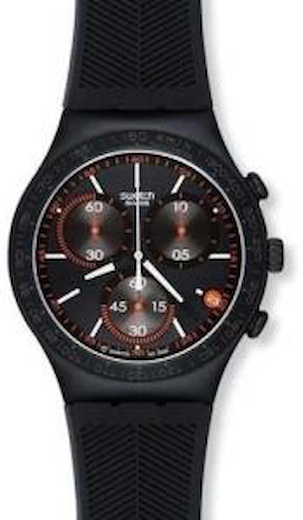 Swatch YCB4012 Takvimli 44 mm Siyah Silikon Kordon Analog Erkek Kol Saati