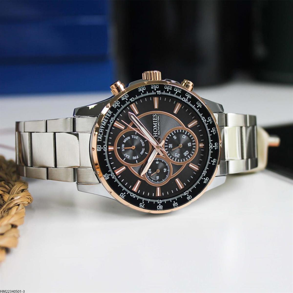 Homies HM22340S01-3 Pusulalı Takvimli 45 mm Çelik Kordon Analog Erkek Kol Saati