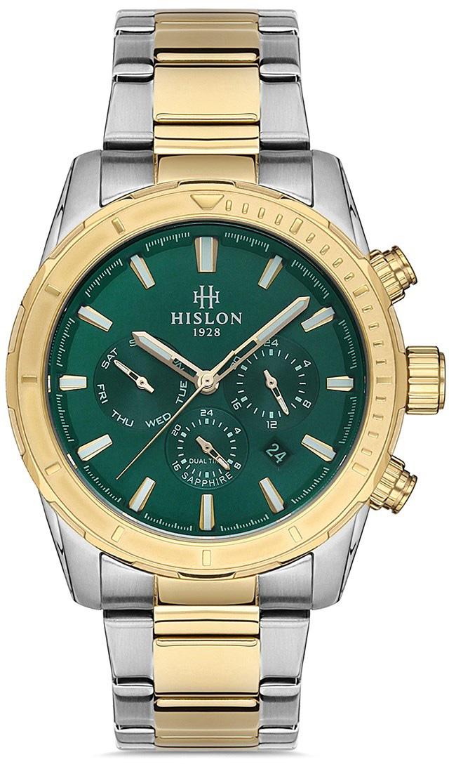 Hislon DT133T-15SG Pusulalı Takvimli 45 mm Altın-Çelik Kordon Analog Erkek Kol Saati