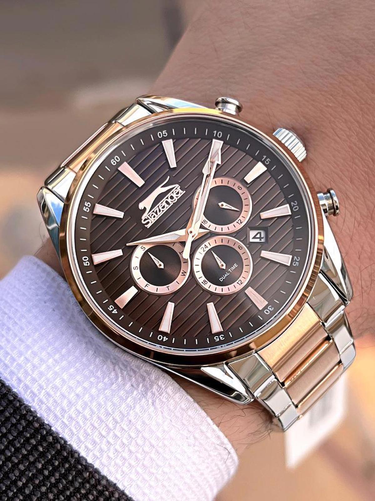 Slazenger SL.09.2111.2.03 Takvimli 46-50 mm Gri-Rose Gold Çelik Kordon Analog Erkek Kol Saati