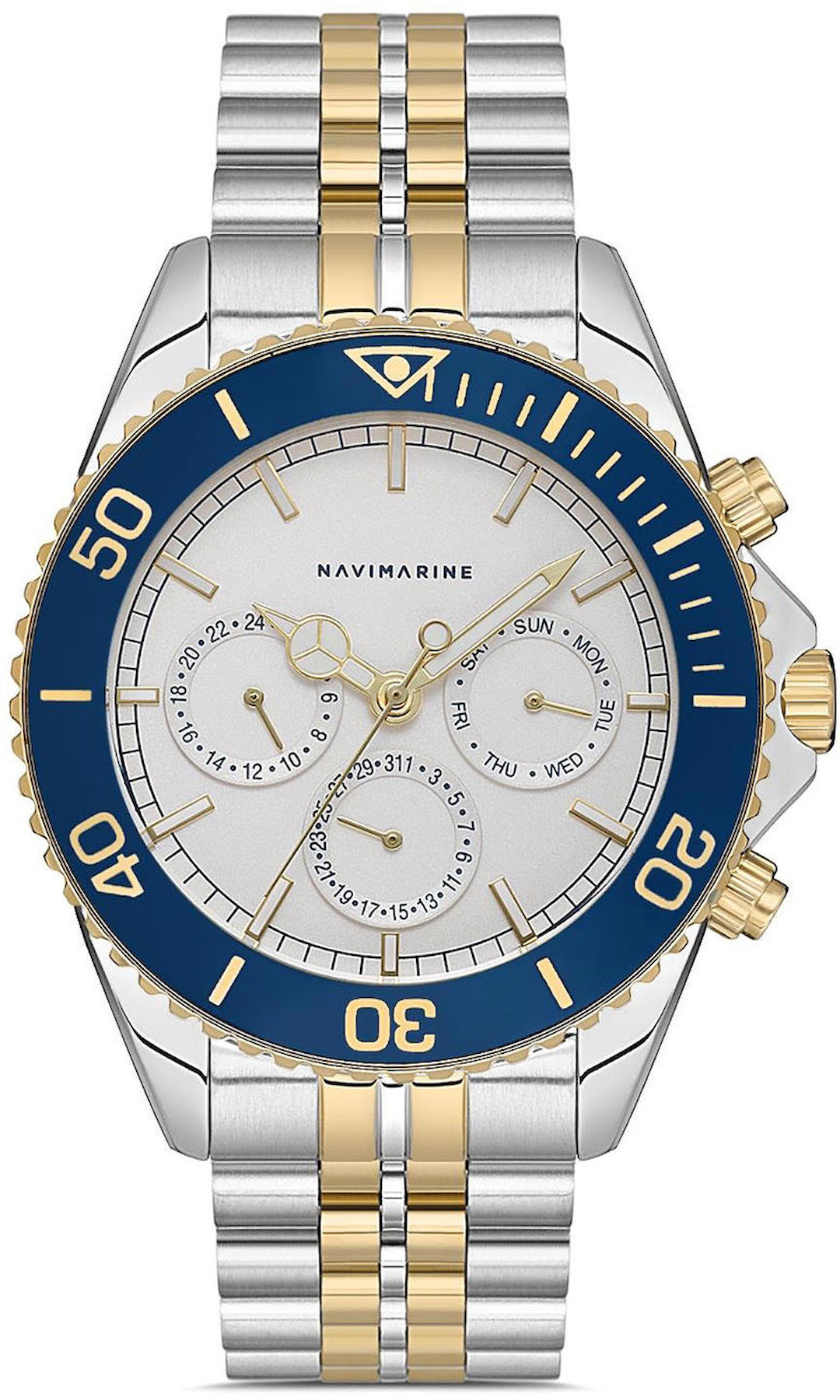 Navimarine SEE1003 Takvimli 44 mm Altın-Çelik Kordon Analog Kol Saati