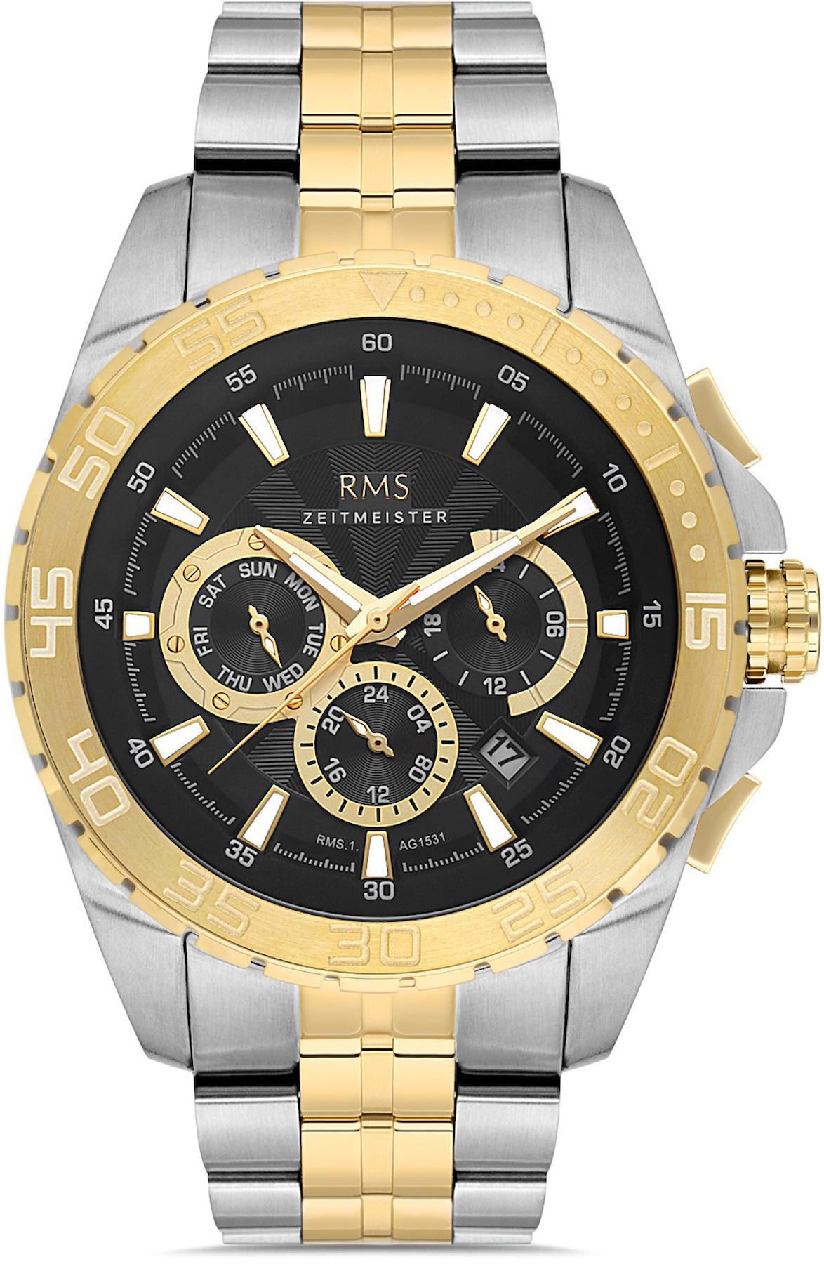 Romanson RMS.1.AG1531.05 Takvimli 44 mm Altın - Beyaz Çelik Kordon Analog Kol Saati