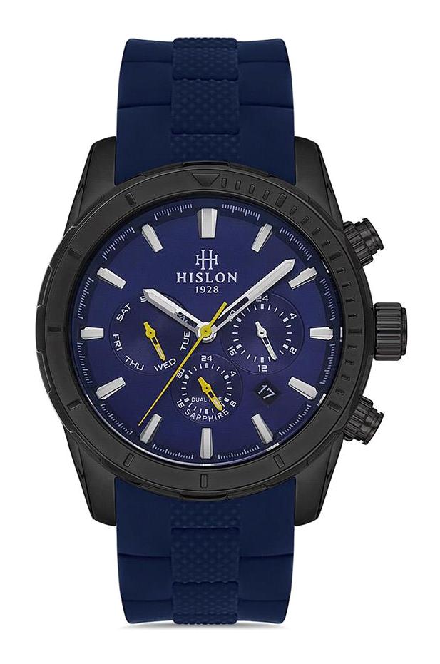Hislon DT133B-11MS Pusulalı Takvimli 44 mm Lacivert Silikon Kordon Analog Erkek Kol Saati