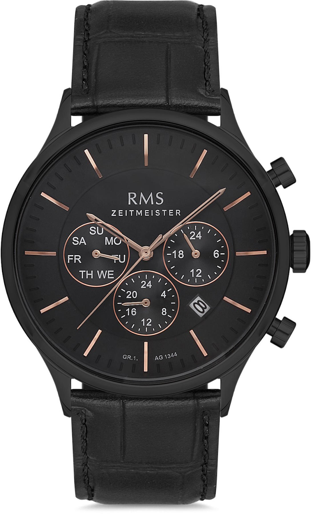 Romanson GR.1.AG1344.04 Takvimli 43 mm Siyah Deri Kordon Analog Kol Saati