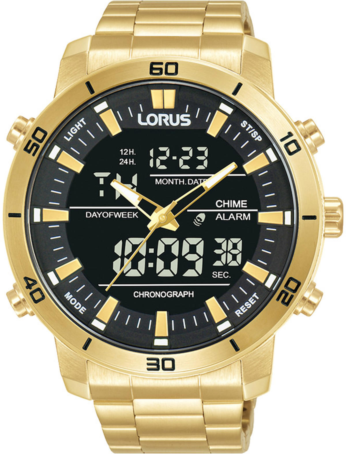Lorus RW660AX9 Takvimli 46 mm Altın Çelik Kordon Analog Erkek Kol Saati