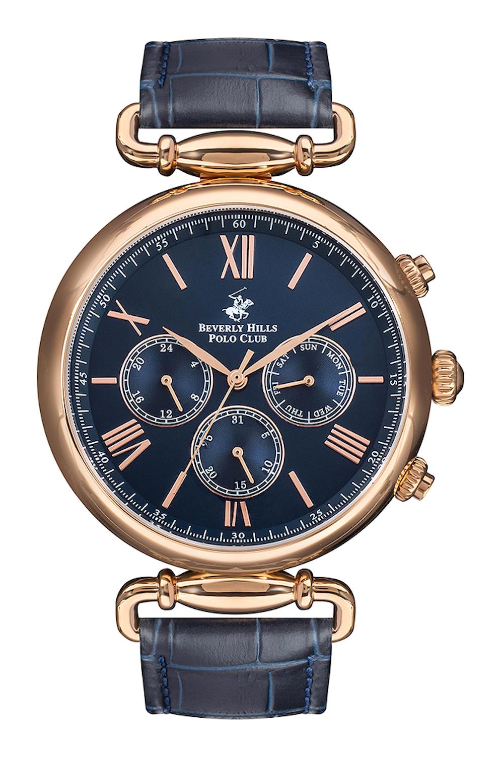Beverly Hills Polo Club BP3147X499 Takvimli 46-50 mm Lacivert Deri Kordon Analog Erkek Kol Saati