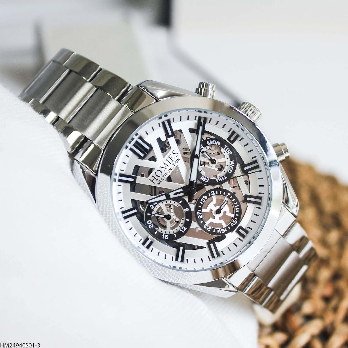 Homies HM24940S01-3 Pusulalı Takvimli 45 mm Çelik Kordon Analog Erkek Kol Saati