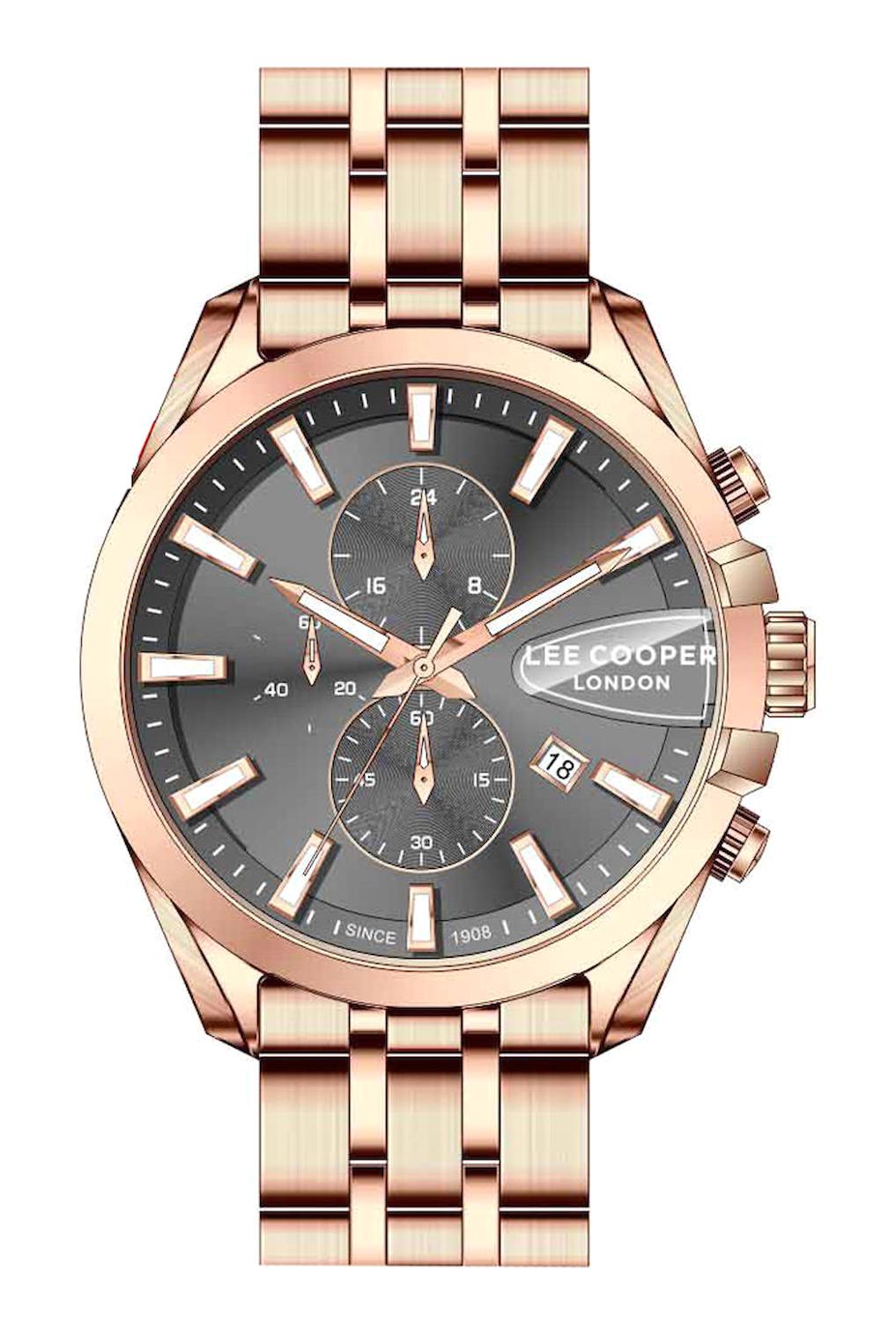 Lee Cooper LC07524.460 Takvimli 44 mm Rose Gold Çelik Kordon Analog Kol Saati