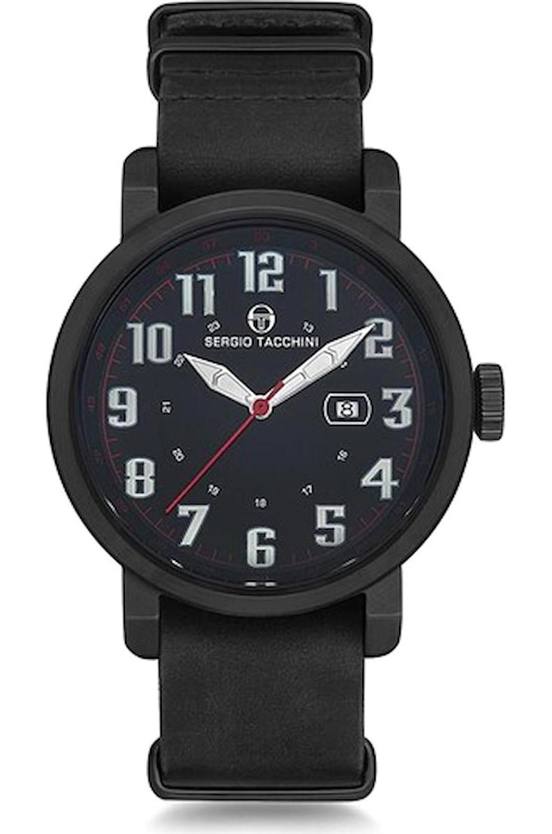 Sergio Tacchini ST.5.118.03 Takvimli Siyah Deri Kordon Analog Erkek Kol Saati