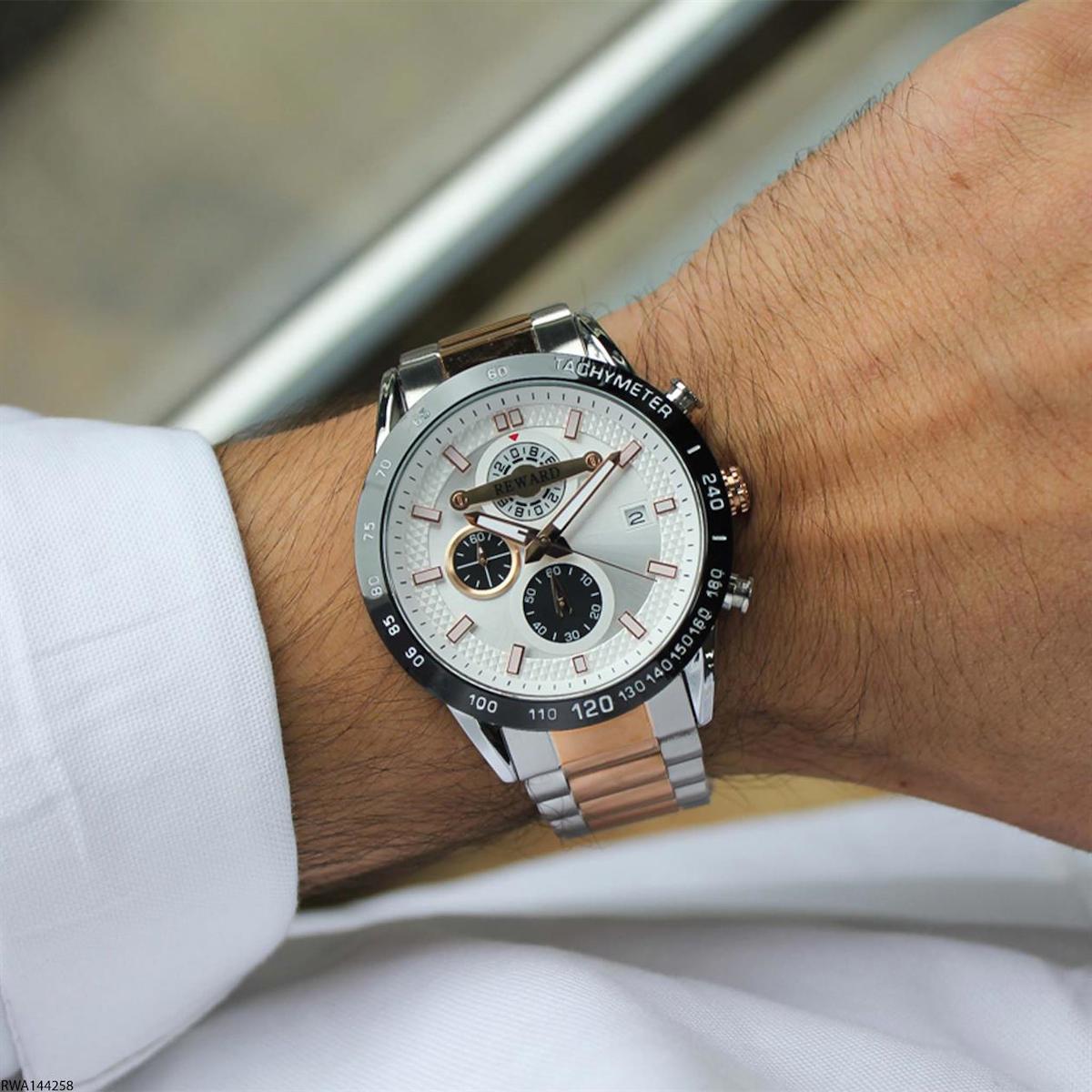 Reward RWA144258 Pusulalı Takvimli 45 mm Gri-Rose Gold Çelik Kordon Analog Erkek Kol Saati
