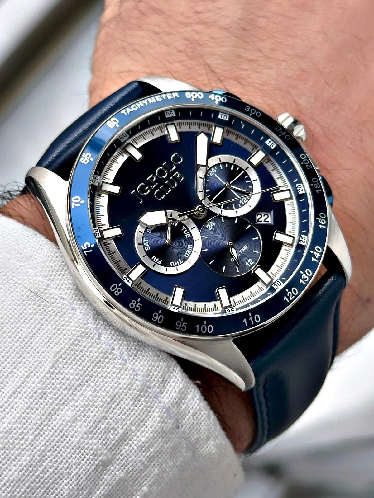Jg. Polo Club JPC12233975K03 Takvimli Lacivert Deri Kordon Analog Erkek Kol Saati