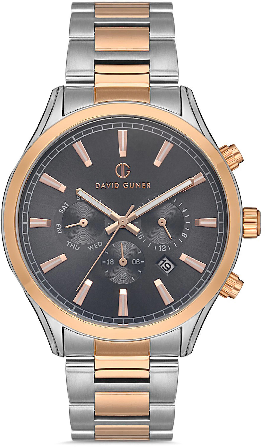 David Guner DG-8189GA-E9 Takvimli 42 mm Gri-Rose Gold Çelik Kordon Analog Kol Saati