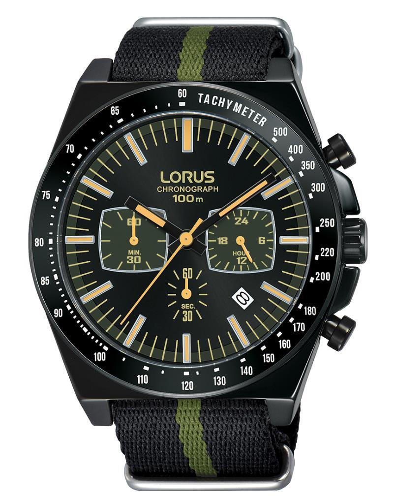 Lorus RT353GX9 Takvimli 44 mm Siyah-Yeşil Kanvas Kordon Analog Erkek Kol Saati