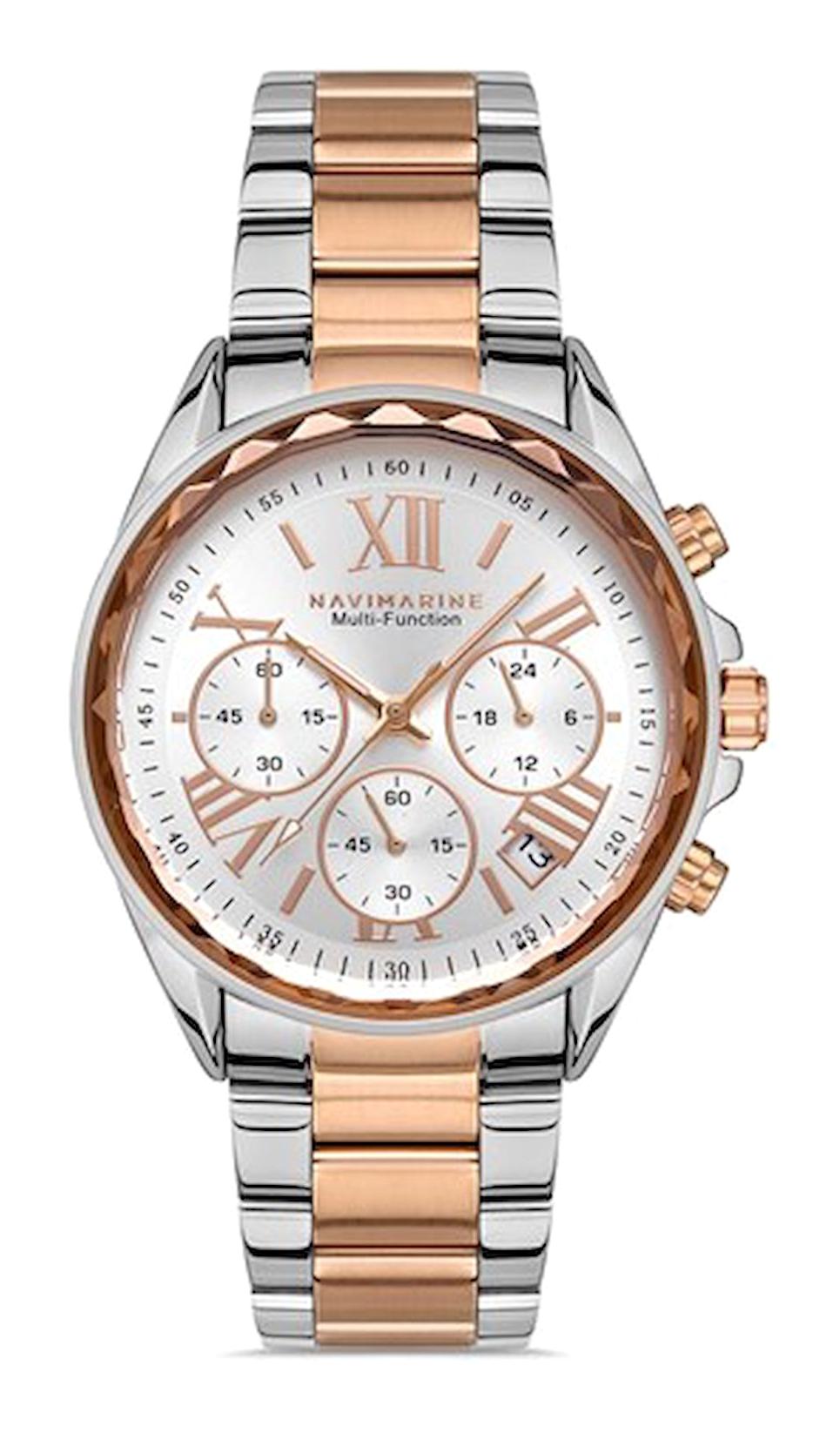 Navimarine NVM15-E1 Takvimli 42 mm Gri-Rose Gold Çelik Kordon Analog Kol Saati