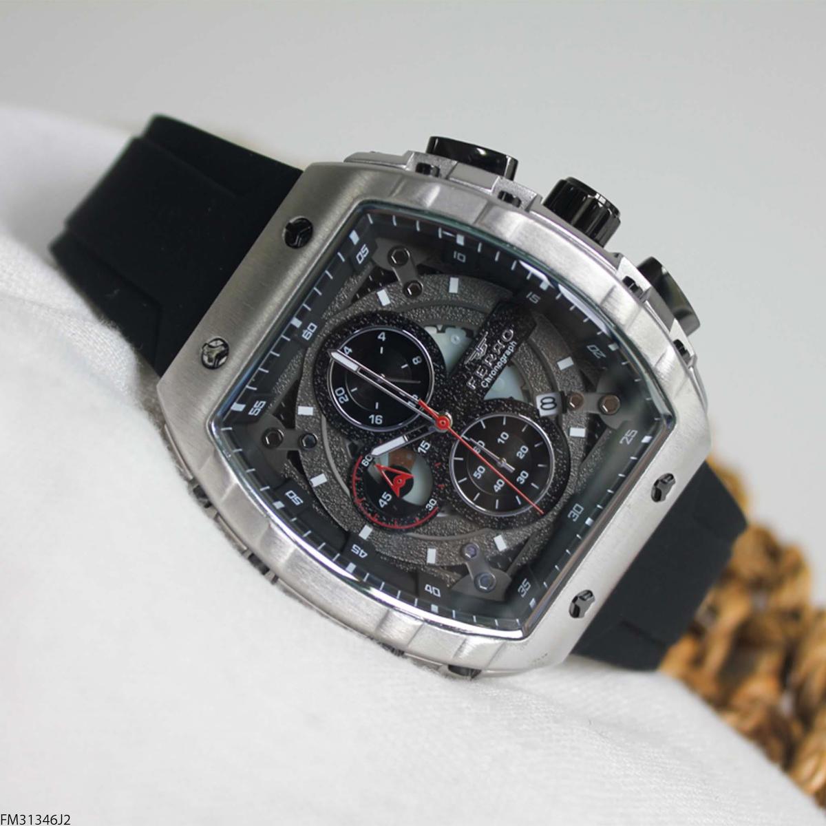 Ferro FM31346J2 Takvimli 48 mm Siyah Silikon Kordon Analog Erkek Kol Saati