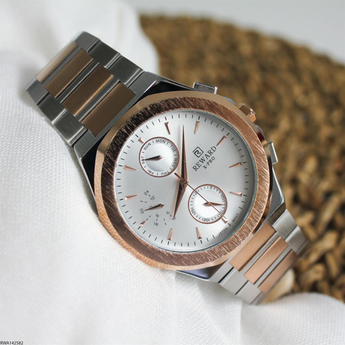 Reward RWA142582 Takvimli 45 mm Gri-Rose Gold Çelik Kordon Analog Erkek Kol Saati