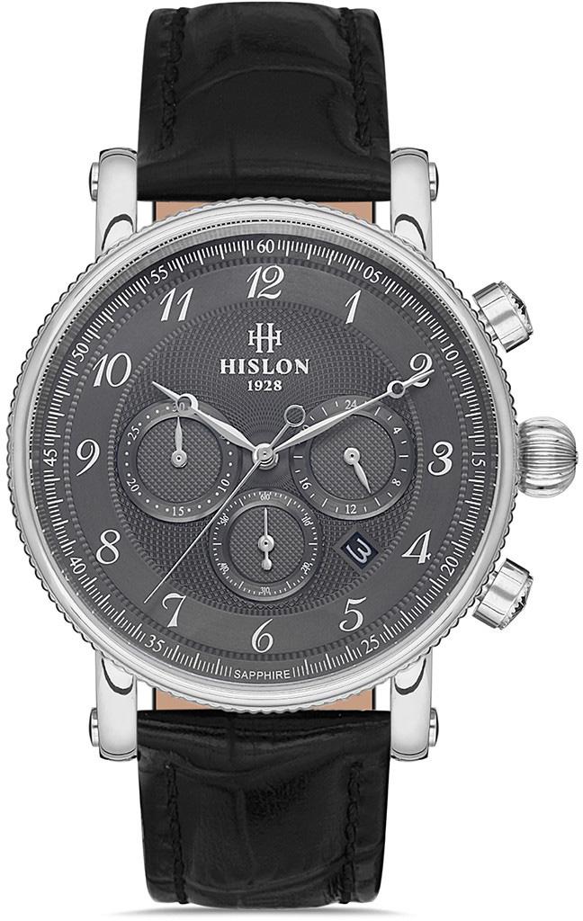Hislon MS102S-04BS Pusulalı Takvimli 44 mm Siyah Deri Kordon Analog Kol Saati