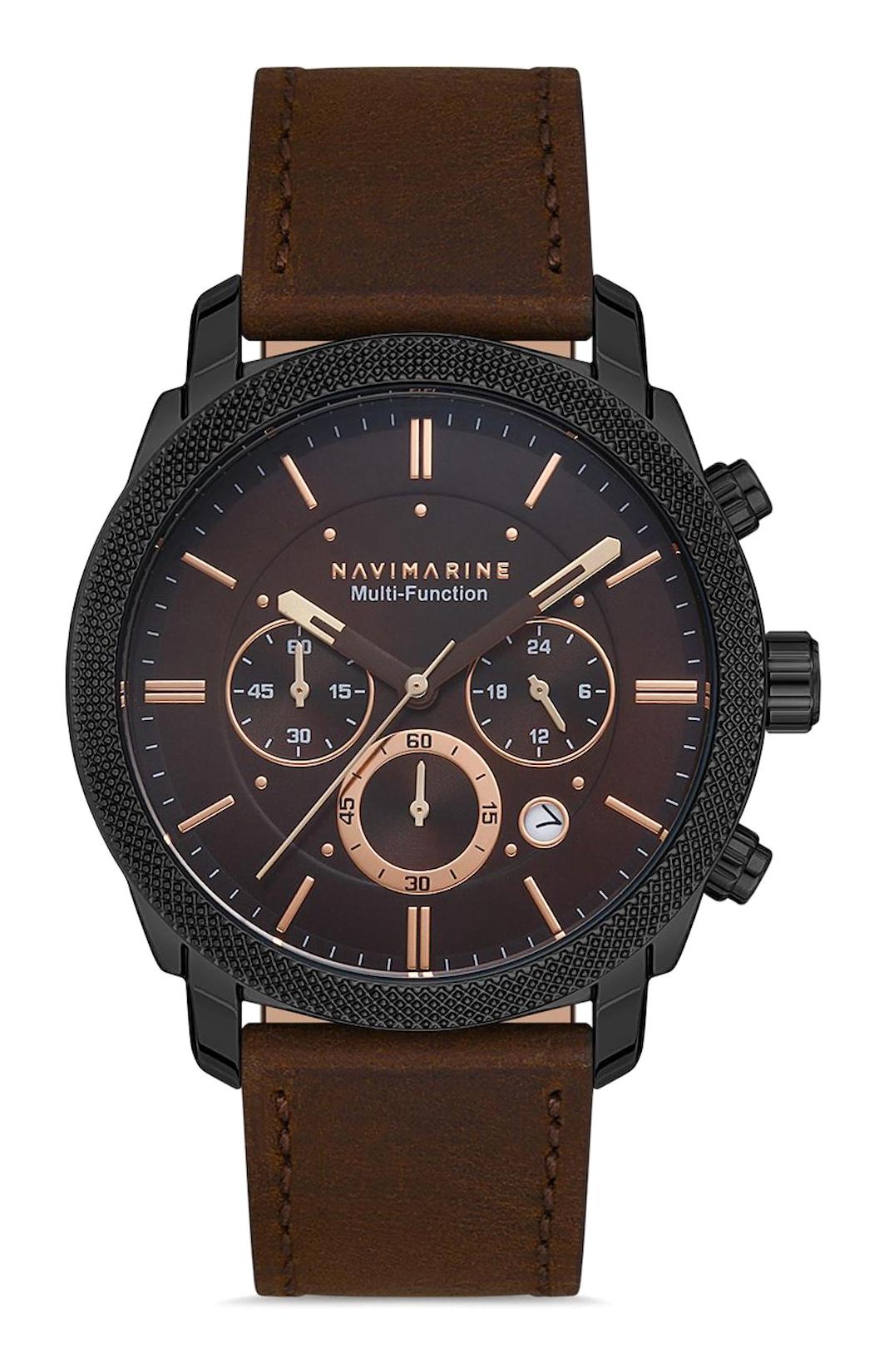 Navimarine NVM40-X6 Takvimli Kahverengi Çelik Kordon Analog Erkek Kol Saati