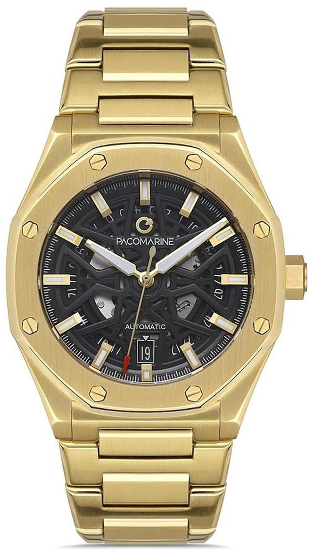 Pacomarine PM.20202.06 Takvimli 42 mm Altın Çelik Kordon Analog Kol Saati