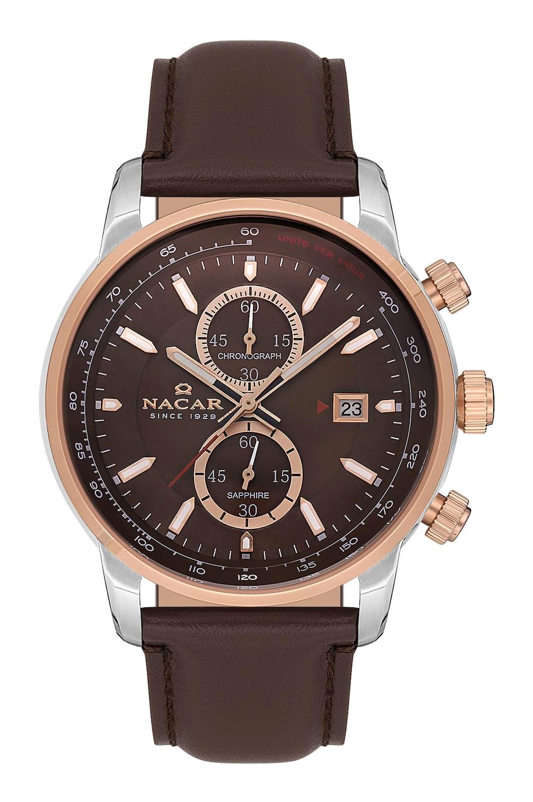 Nacar 33298221EKL2 Takvimli 44 mm Kahverengi Çelik Kordon Analog Kol Saati