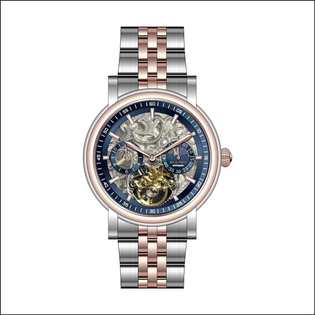 Reward A143796 Takvimli 46 mm Gri-Rose Gold Metal Kordon Analog Erkek Kol Saati