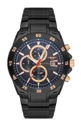 Ferro TH-FM31216A-G Pusulalı Takvimli 44 mm Siyah Çelik Kordon Analog Erkek Kol Saati