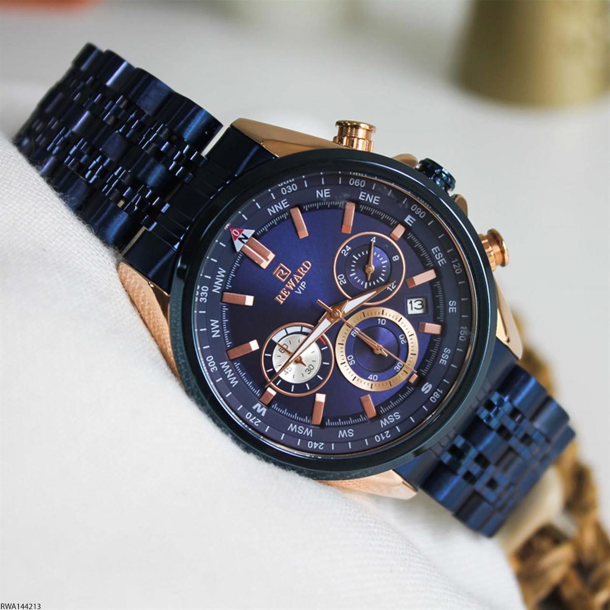 Reward RWA144213 Pusulalı Takvimli 44 mm Lacivert Çelik Kordon Analog Erkek Kol Saati