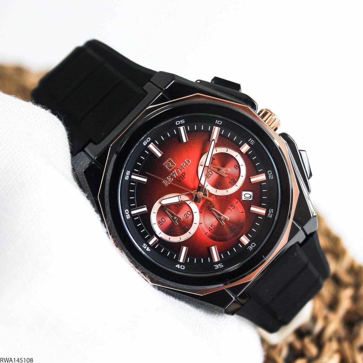 Reward RWA145108 Takvimli 45 mm Siyah Silikon Kordon Analog Erkek Kol Saati