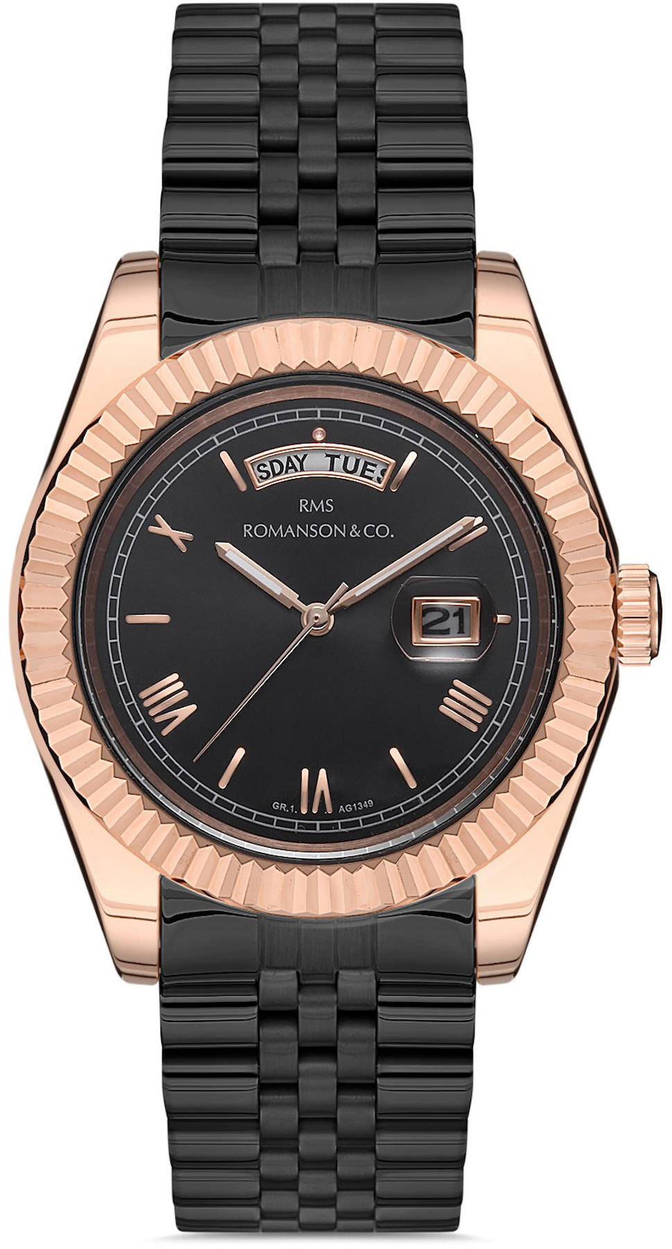 Romanson GR.1.AG1349.08 Takvimli 43 mm Siyah Çelik Kordon Analog Kol Saati