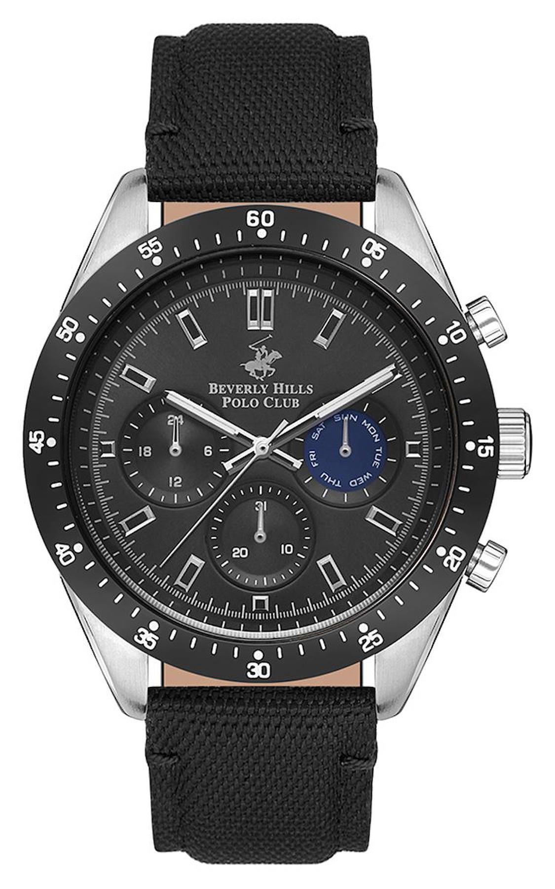 Beverly Hills Polo Club BP3359X351 Takvimli 46 mm Siyah Kanvas Kordon Analog Erkek Kol Saati