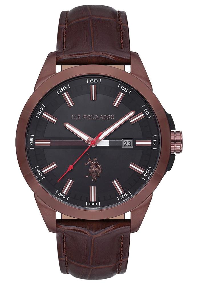 U.S. Polo Assn USPA1004-02 Takvimli 46 mm Kahverengi Deri Kordon Analog Erkek Kol Saati