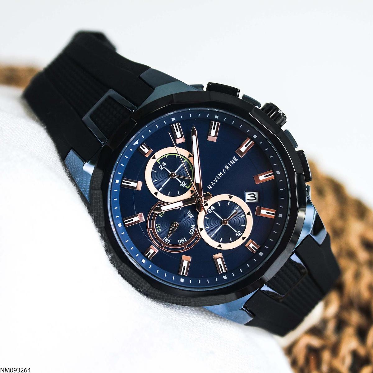 Navimarine NM093264 Takvimli 45 mm Siyah Silikon Kordon Analog Erkek Kol Saati