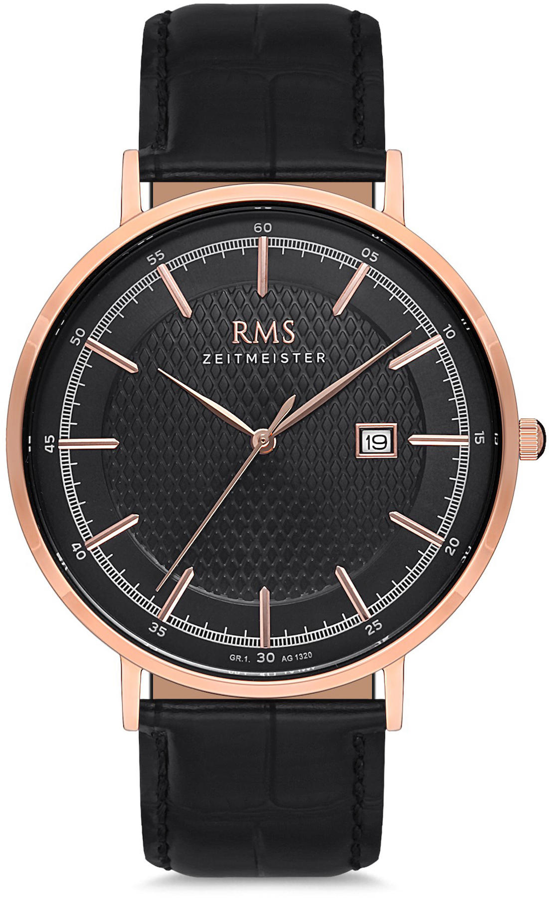 Romanson GR.1.AG1320.07 Takvimli 43 mm Siyah Deri Kordon Analog Kol Saati