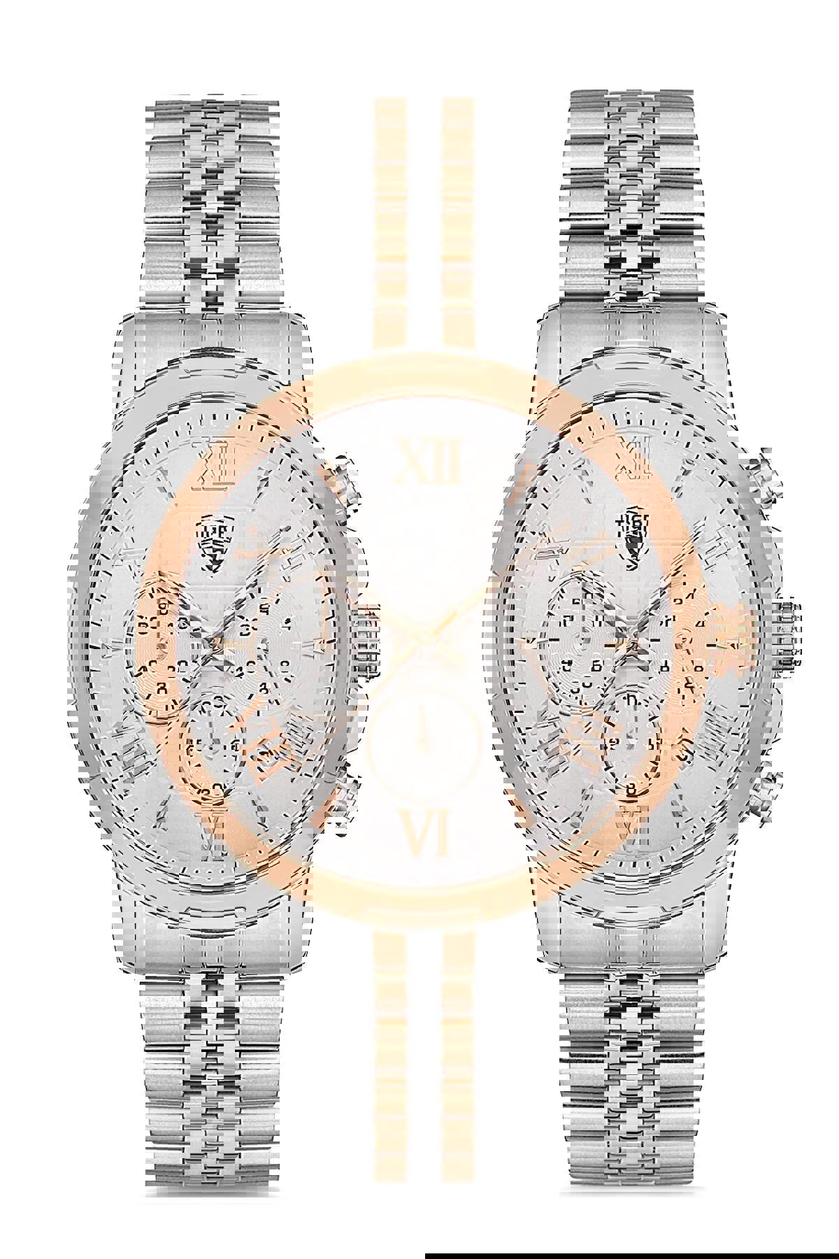 Tiger TI-608-A Takvimli 45 mm Altın-Çelik Kordon Analog Erkek Kol Saati